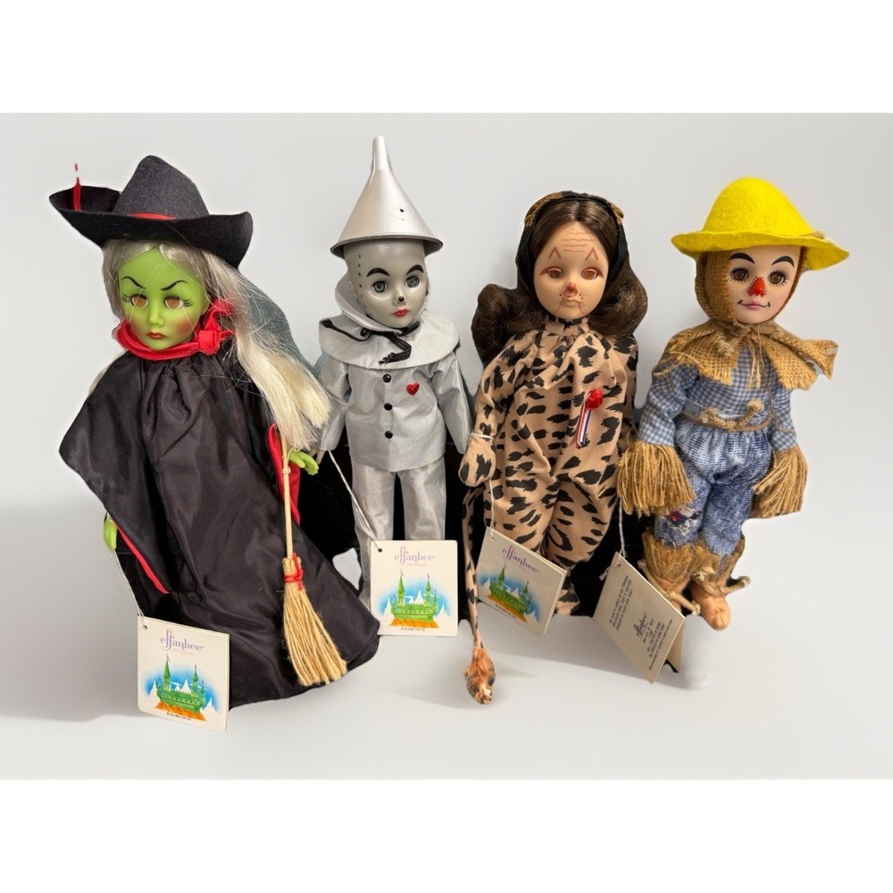 Vtg 1987 Effanbee 11" Wizard of Oz Doll Lot‎ Witch Scarecrow Tin Man Lion Tagged